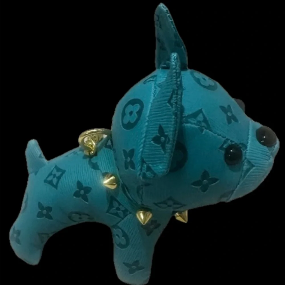 Teal BullDog Bag Charm or Keychain with Gold Details, NEW, The Big Dog